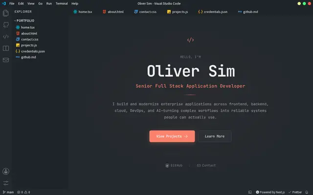 Preview of the VS Code Portfolio home page (opens olishiz.github.io/portfolio/vscode)